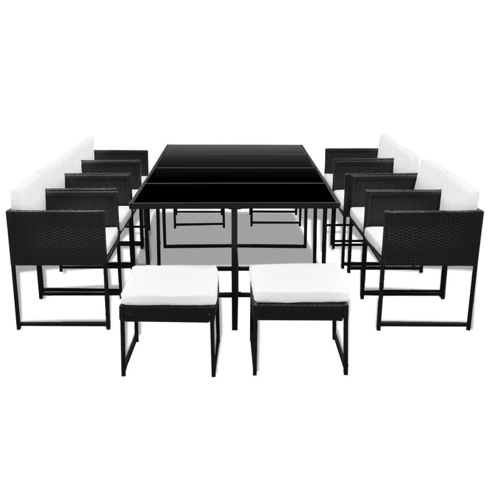 vidaXL 13 Piece Outdoor Dining Set with Cushions Poly Rattan Black, 42761. Picture 3