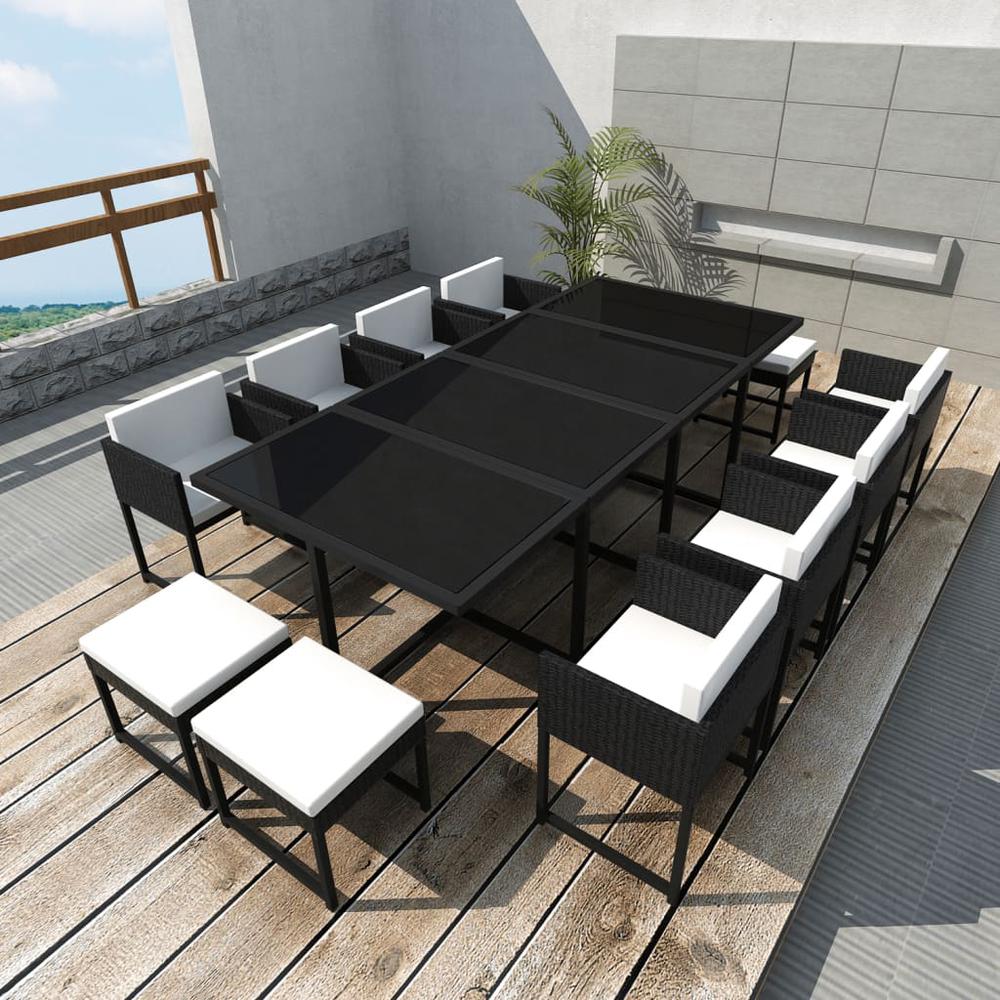 vidaXL 13 Piece Outdoor Dining Set with Cushions Poly Rattan Black, 42761. Picture 1