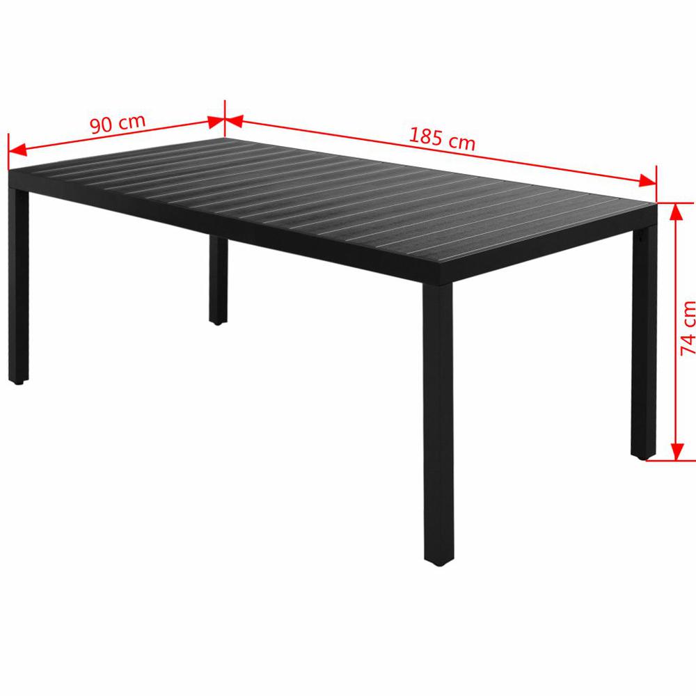 vidaXL Garden Table Black 72.8"x35.4"x29.1" Aluminium and WPC, 42792. Picture 3