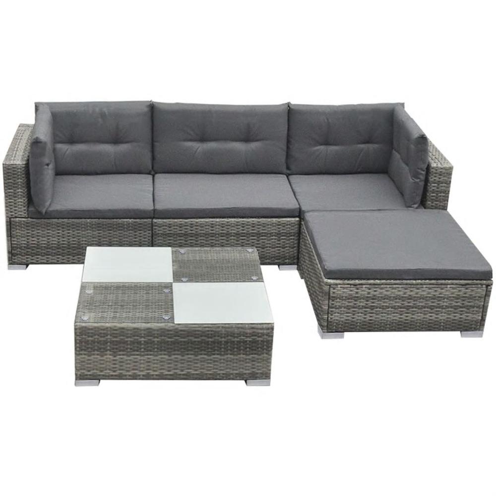 vidaXL 5 Piece Garden Lounge Set with Cushions Poly Rattan Gray, 42835. Picture 2