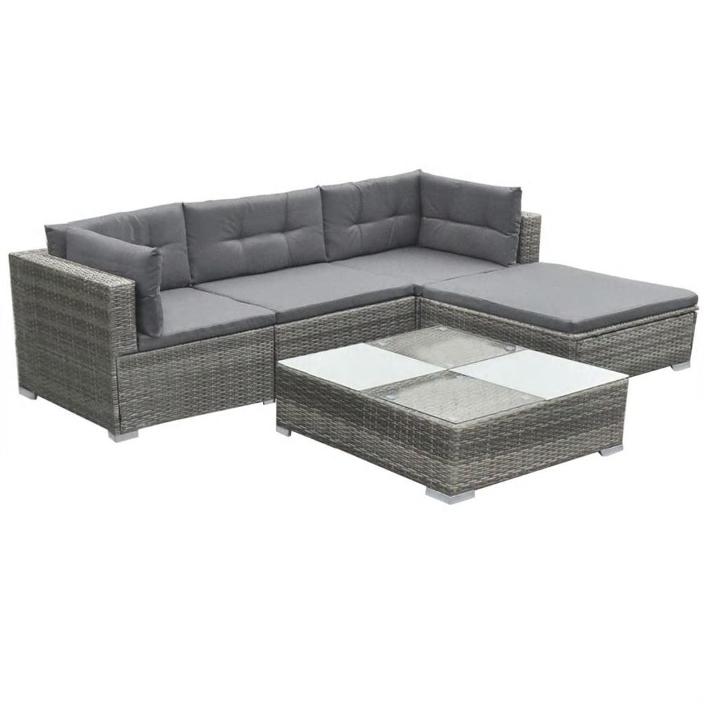 vidaXL 5 Piece Garden Lounge Set with Cushions Poly Rattan Gray, 42835. Picture 3