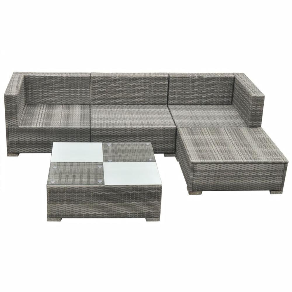 vidaXL 5 Piece Garden Lounge Set with Cushions Poly Rattan Gray, 42835. Picture 4