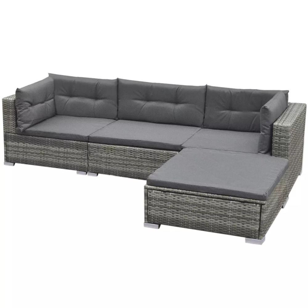 vidaXL 5 Piece Garden Lounge Set with Cushions Poly Rattan Gray, 42835. Picture 5