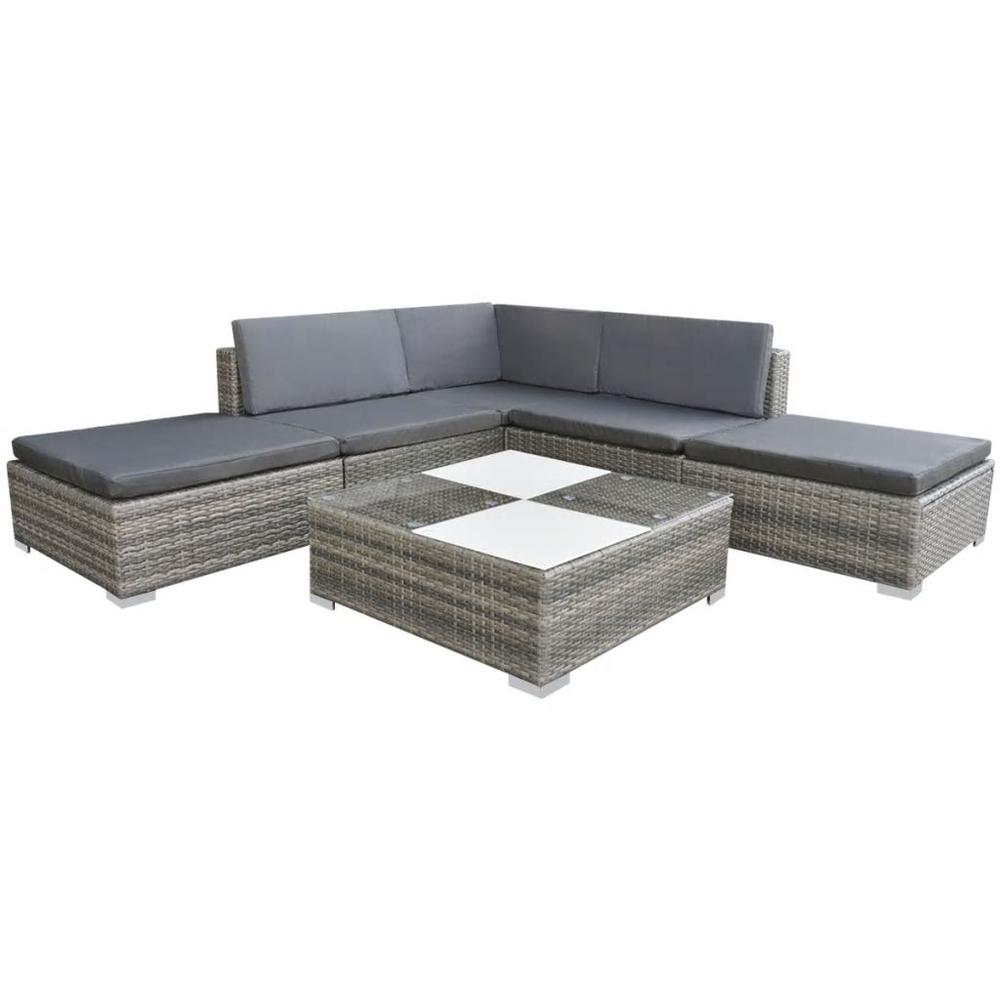 vidaXL 6 Piece Garden Lounge Set with Cushions Poly Rattan Gray, 42836. Picture 2