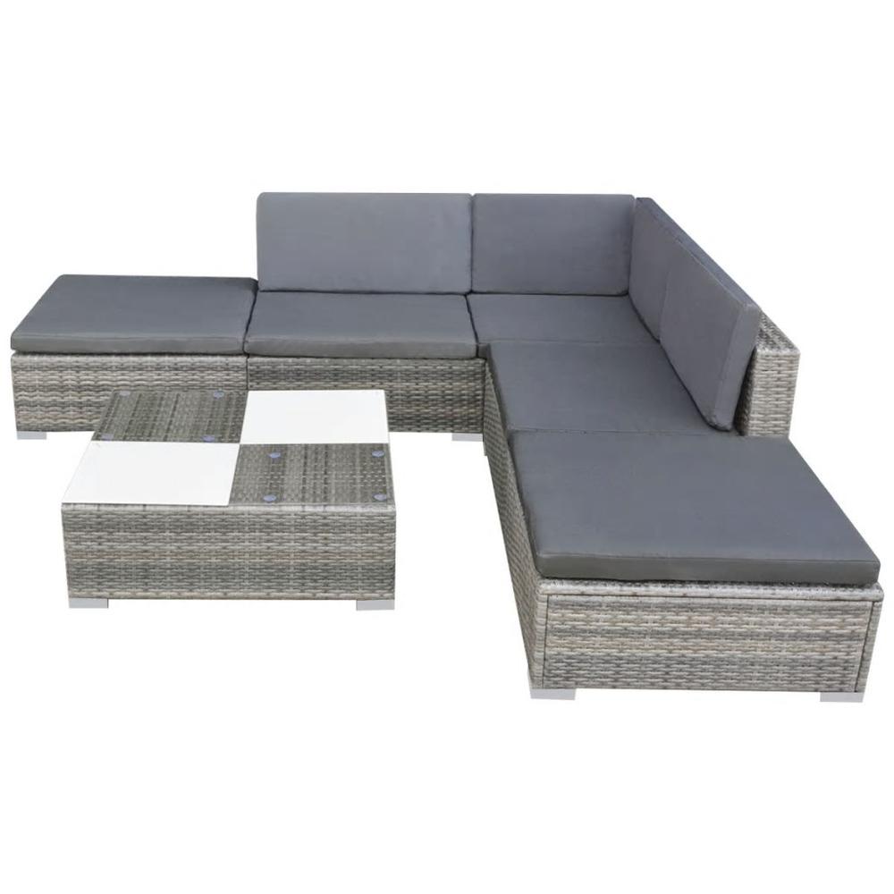 vidaXL 6 Piece Garden Lounge Set with Cushions Poly Rattan Gray, 42836. Picture 3