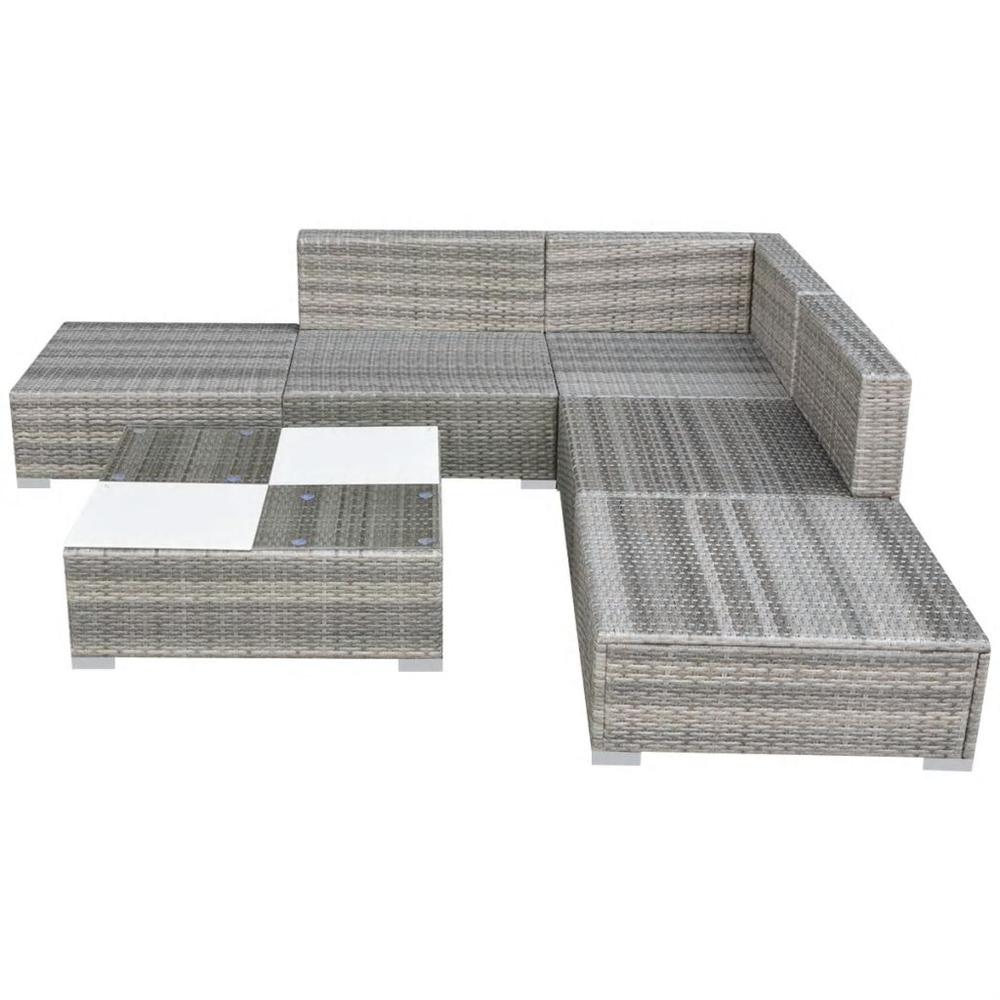 vidaXL 6 Piece Garden Lounge Set with Cushions Poly Rattan Gray, 42836. Picture 4
