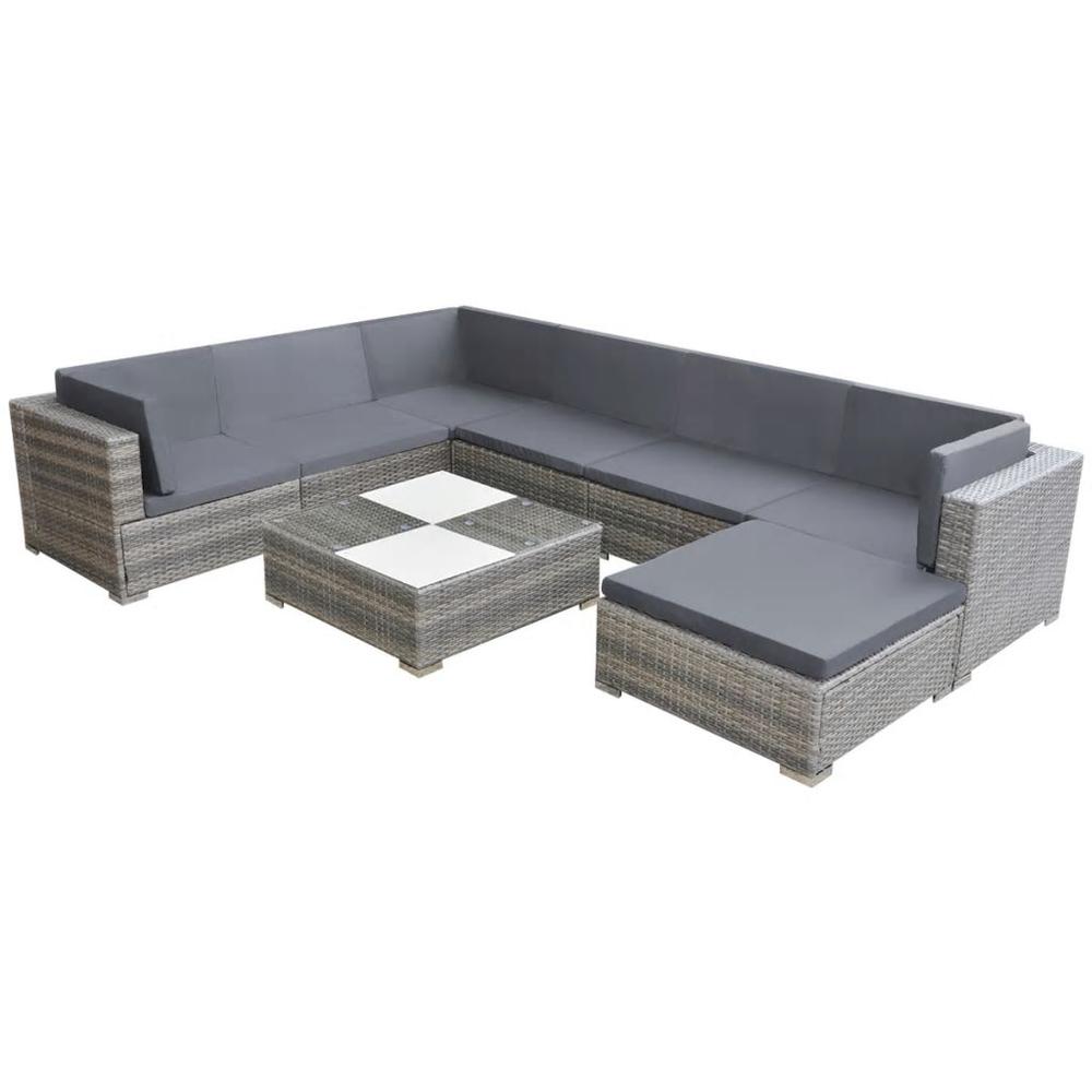 vidaXL 8 Piece Garden Lounge Set with Cushions Poly Rattan Gray, 42837. Picture 2
