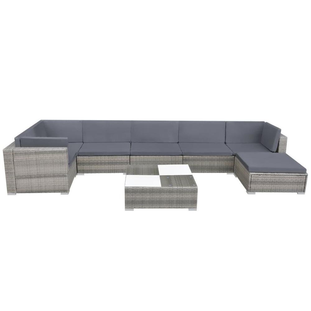 vidaXL 8 Piece Garden Lounge Set with Cushions Poly Rattan Gray, 42837. Picture 4