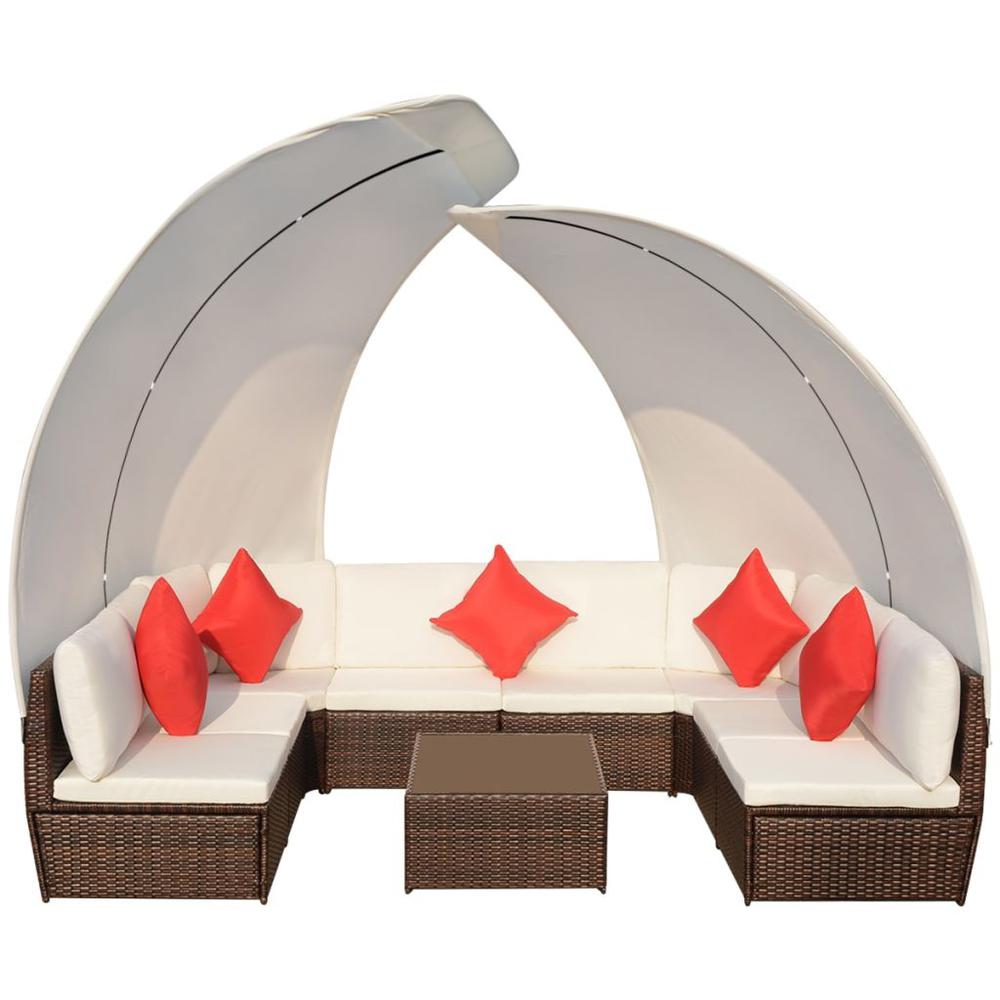 vidaXL 9 Piece Garden Lounge Set with Canopies Poly Rattan Brown, 42841. Picture 4