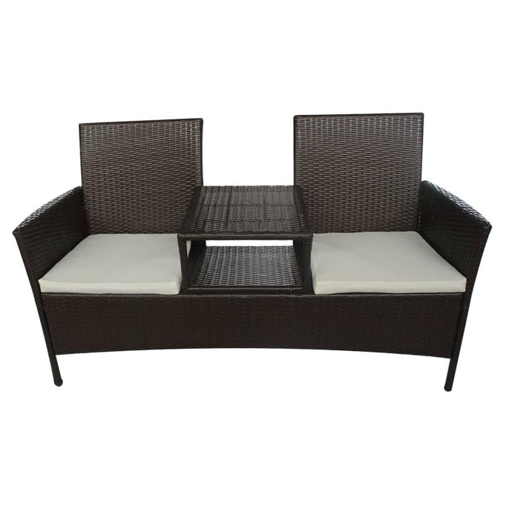 vidaXL 2-Seater Garden Sofa with Tea Table Poly Rattan Brown, 42843. Picture 2