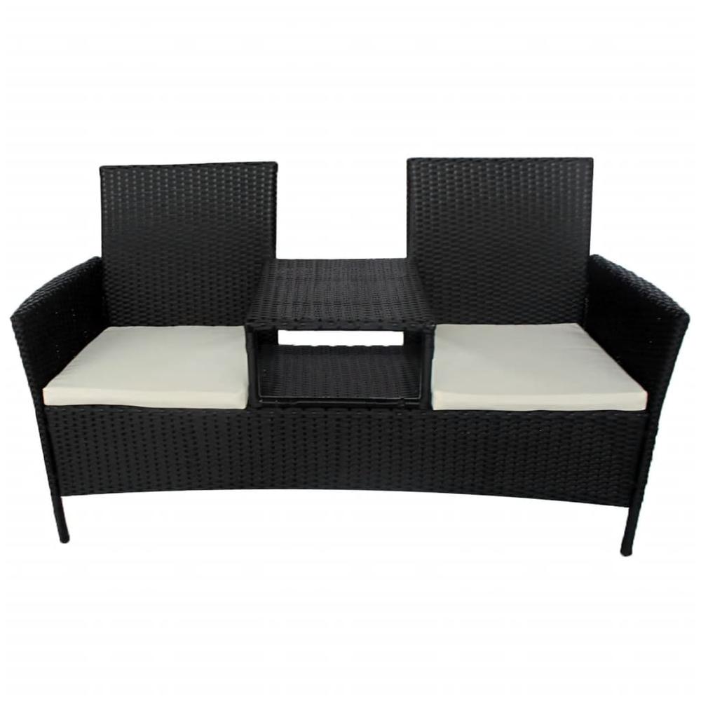vidaXL 2-Seater Garden Sofa with Tea Table Poly Rattan Black, 42844. Picture 2