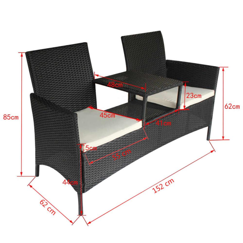 vidaXL 2-Seater Garden Sofa with Tea Table Poly Rattan Black, 42844. Picture 5