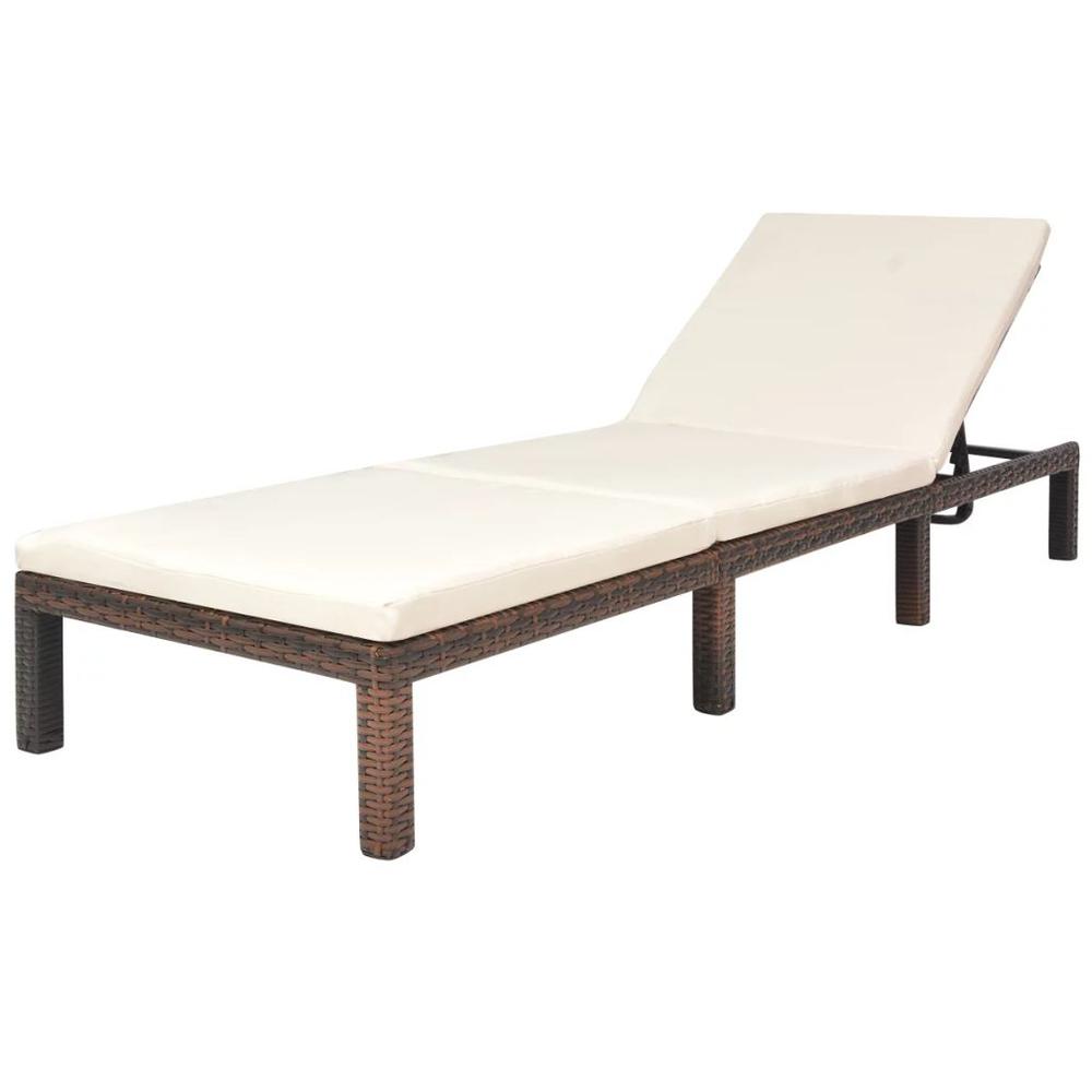 vidaXL Sun Lounger with Cushion Poly Rattan Brown, 42845. Picture 1