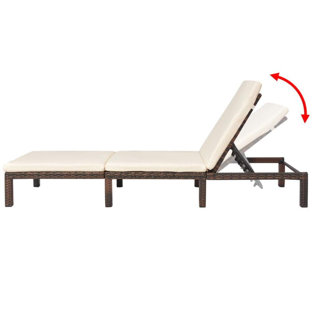 vidaXL Sun Lounger with Cushion Poly Rattan Brown, 42845. Picture 3