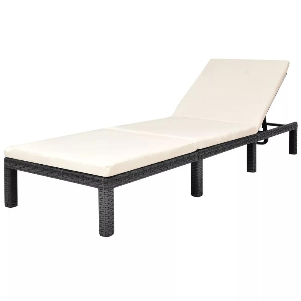 vidaXL Sun Lounger with Cushion Poly Rattan Black, 42846. Picture 1