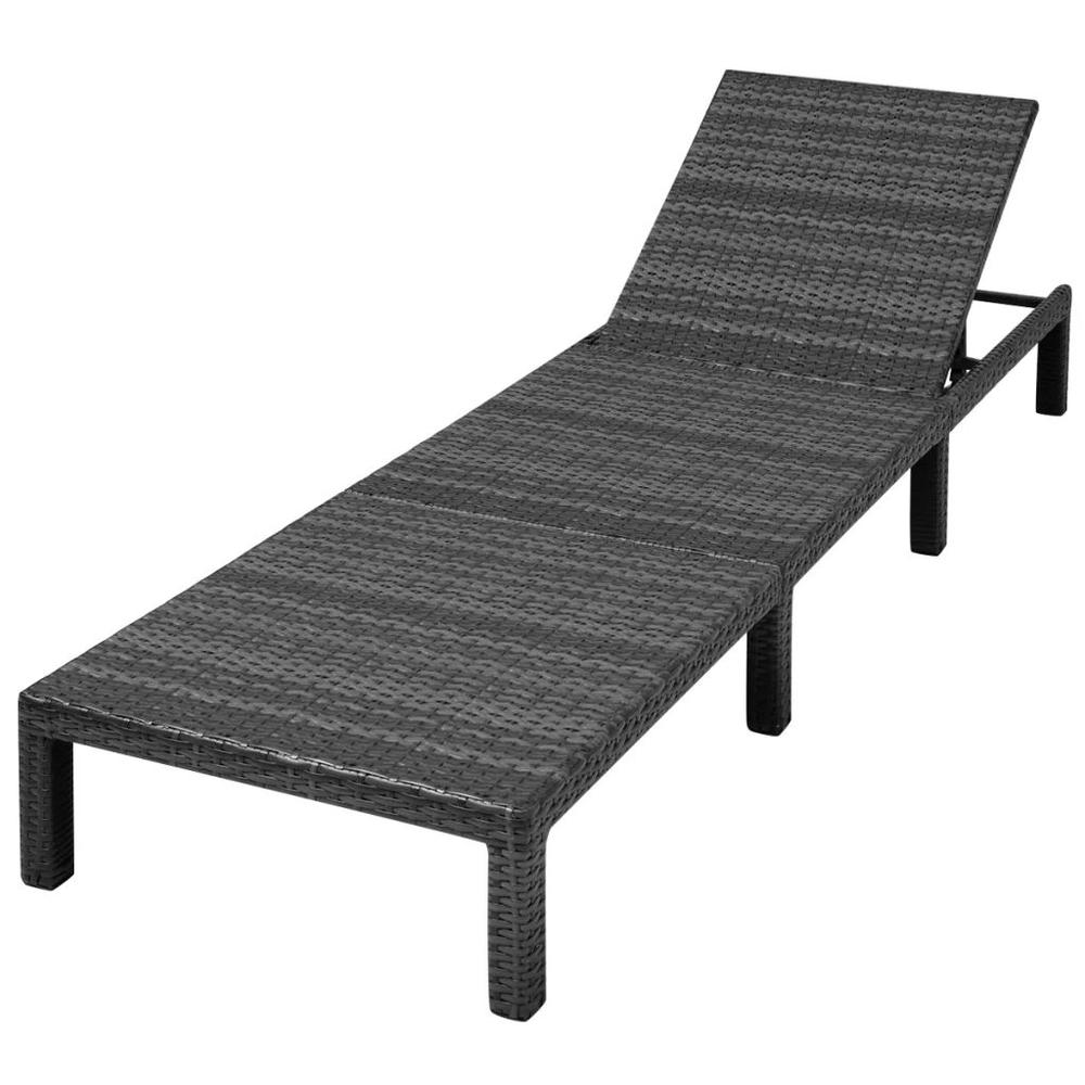vidaXL Sun Lounger with Cushion Poly Rattan Black, 42846. Picture 5