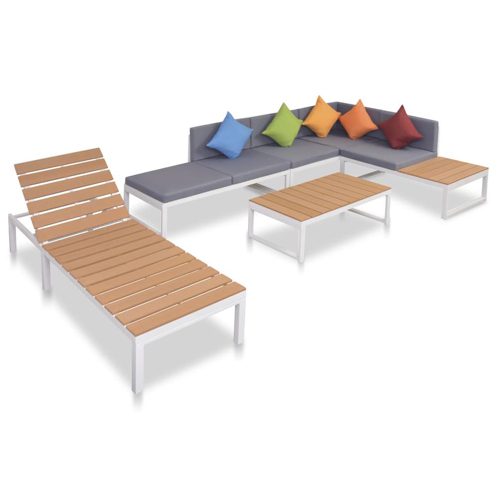 vidaXL 5 Piece Garden Lounge Set with Cushions Aluminium and WPC, 42870. Picture 2