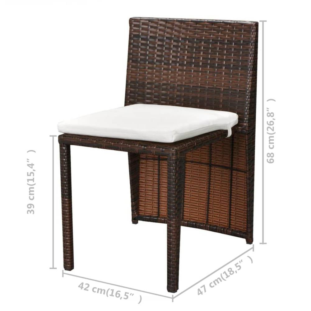 vidaXL 3 Piece Bistro Set with Cushions Poly Rattan Brown. Picture 8