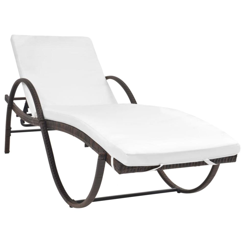 vidaXL Sun Lounger with Cushion Poly Rattan Brown, 42883. Picture 1