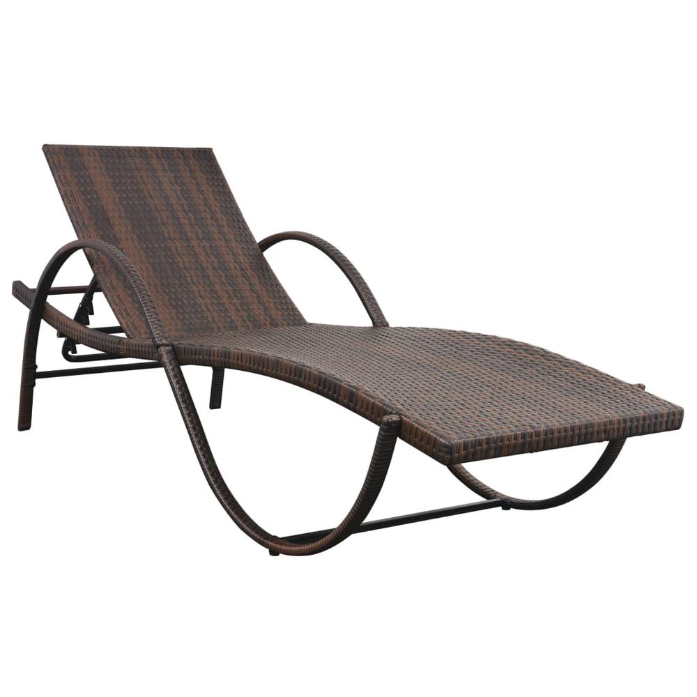 vidaXL Sun Lounger with Cushion Poly Rattan Brown, 42883. Picture 2