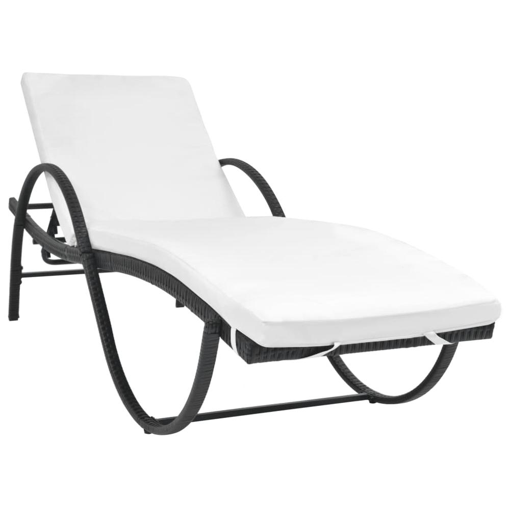 vidaXL Sun Lounger with Cushion Poly Rattan Black, 42884. Picture 1