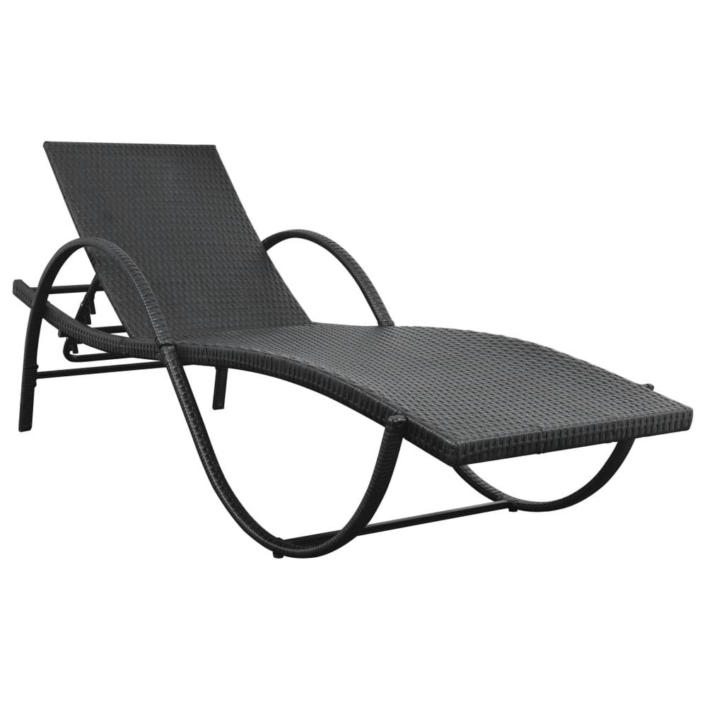 vidaXL Sun Lounger with Cushion Poly Rattan Black, 42884. Picture 2