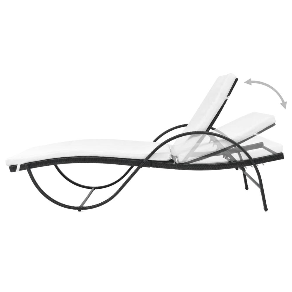 vidaXL Sun Lounger with Cushion Poly Rattan Black, 42884. Picture 4