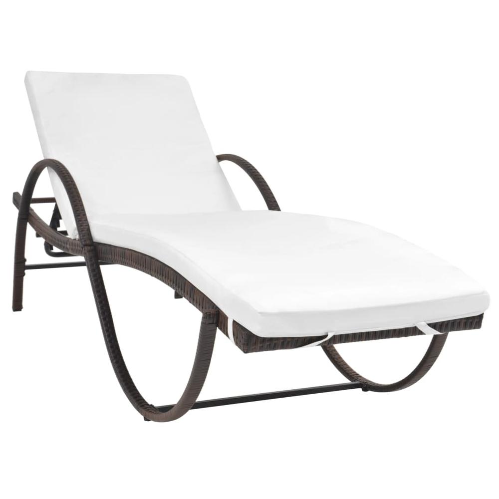 vidaXL Sun Lounger with Cushion & Table Poly Rattan Brown, 42885. Picture 2