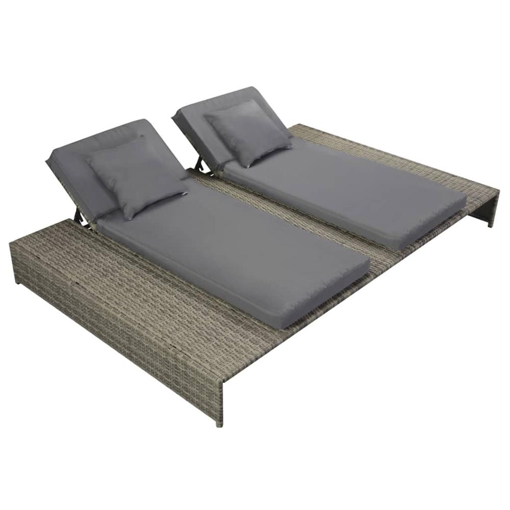 vidaXL Double Sun Lounger with Cushion Poly Rattan Gray, 42888. Picture 1