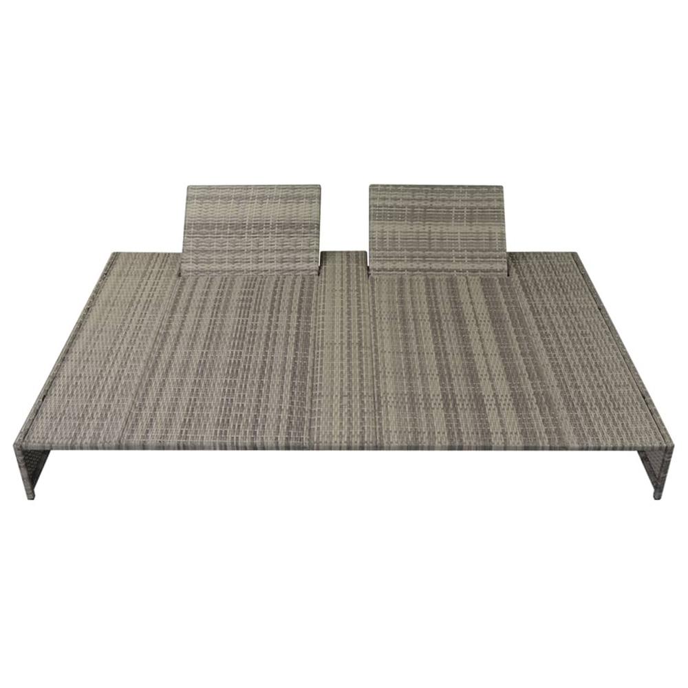 vidaXL Double Sun Lounger with Cushion Poly Rattan Gray, 42888. Picture 2