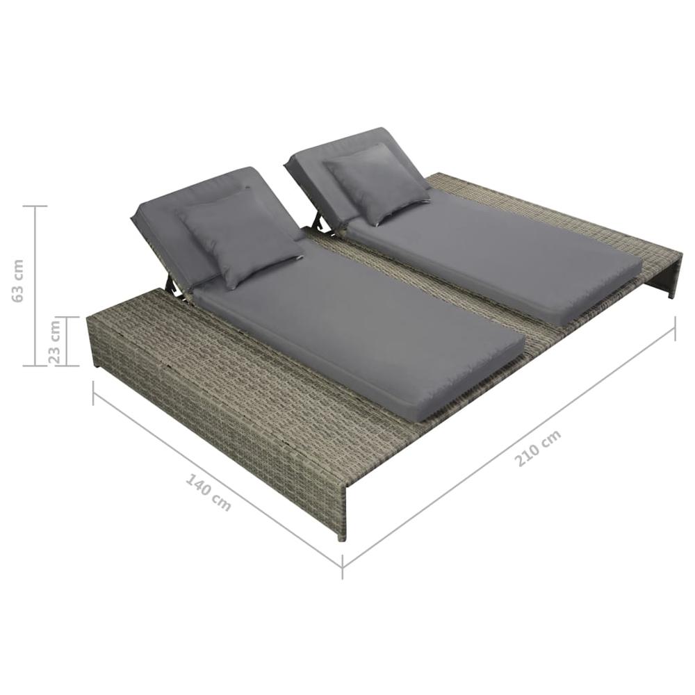 vidaXL Double Sun Lounger with Cushion Poly Rattan Gray, 42888. Picture 5