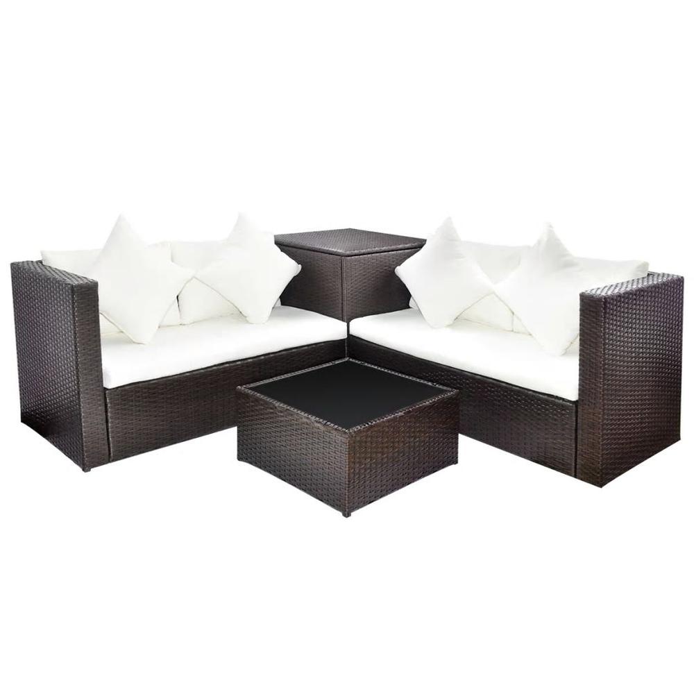 vidaXL 4 Piece Garden Lounge Set with Cushions Poly Rattan Brown, 42892. Picture 2