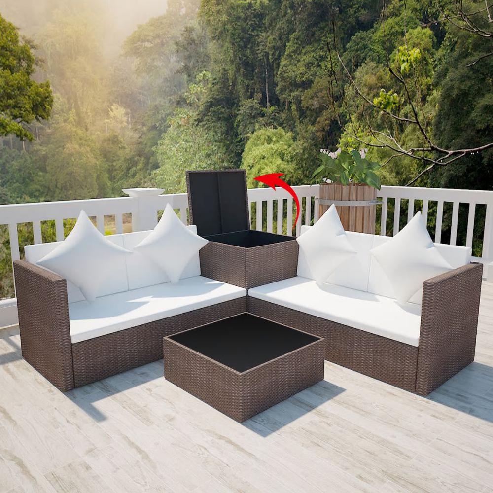 vidaXL 4 Piece Garden Lounge Set with Cushions Poly Rattan Brown, 42892. Picture 3