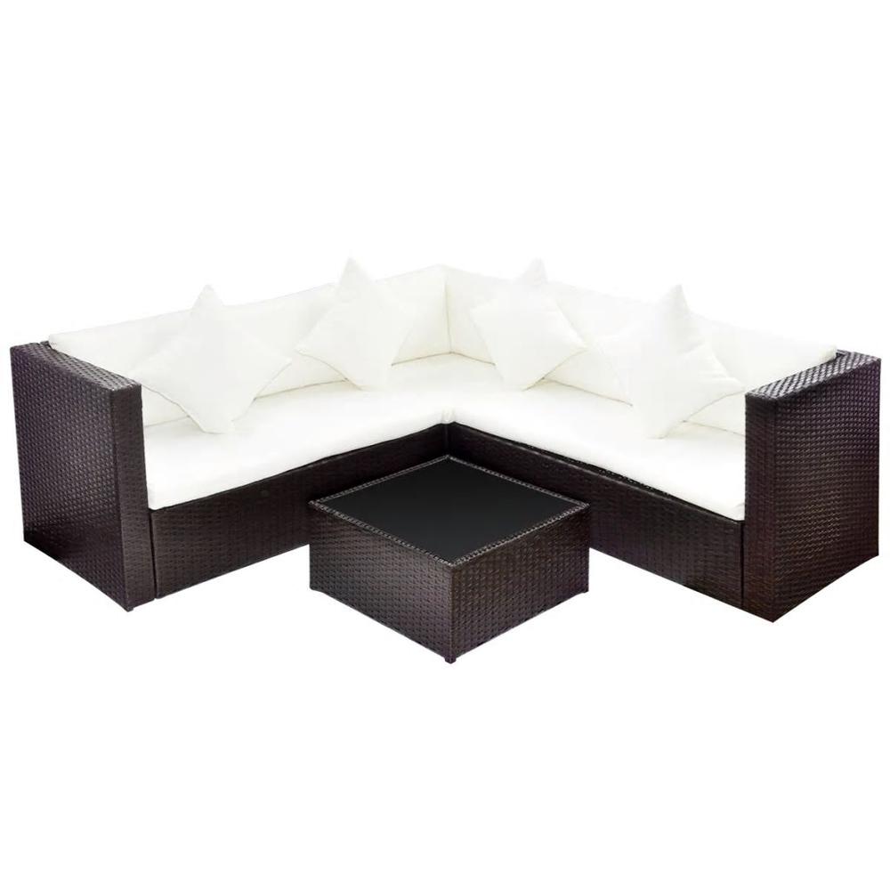 vidaXL 4 Piece Garden Lounge Set with Cushions Poly Rattan Brown, 42894. Picture 2