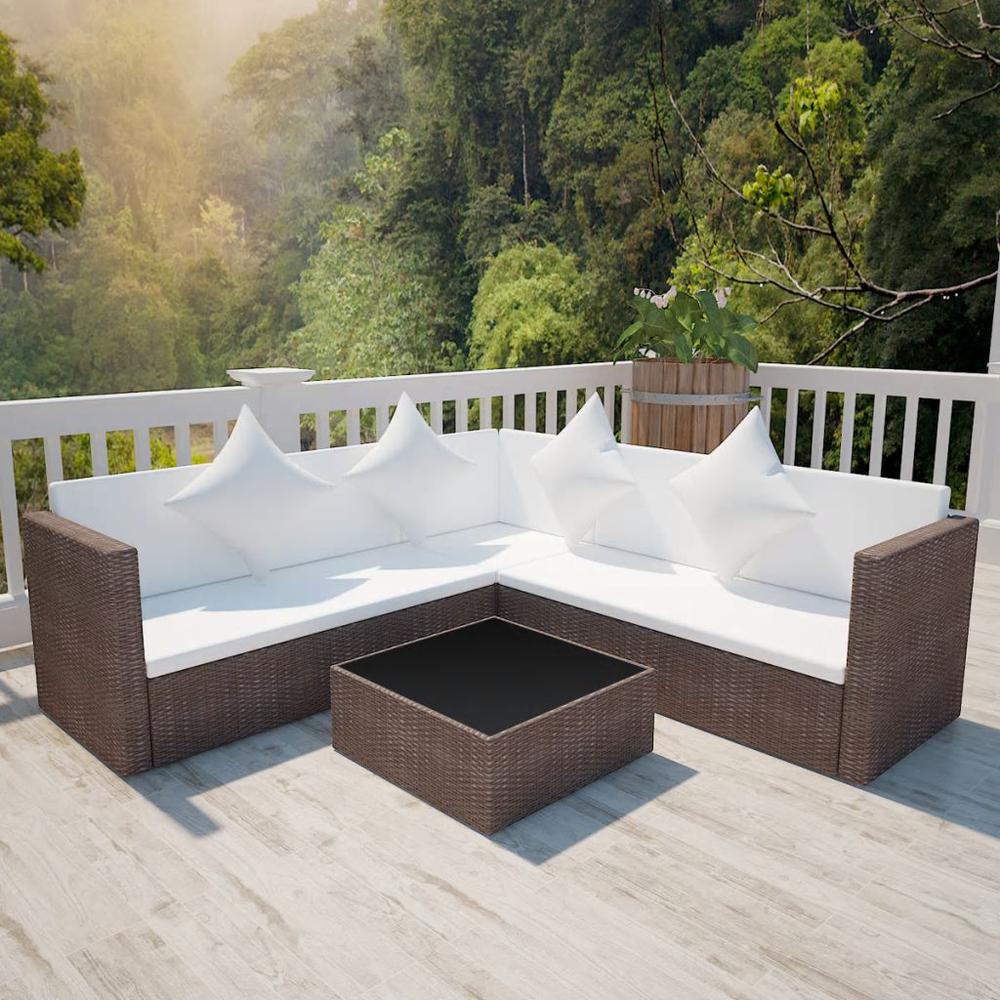 vidaXL 4 Piece Garden Lounge Set with Cushions Poly Rattan Brown, 42894. The main picture.