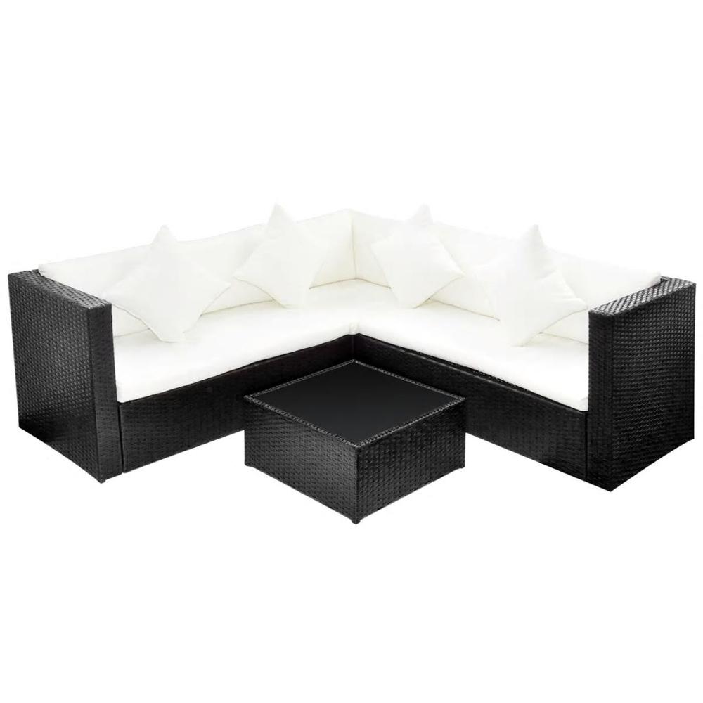 vidaXL 4 Piece Garden Lounge Set with Cushions Poly Rattan Black, 42895. Picture 2