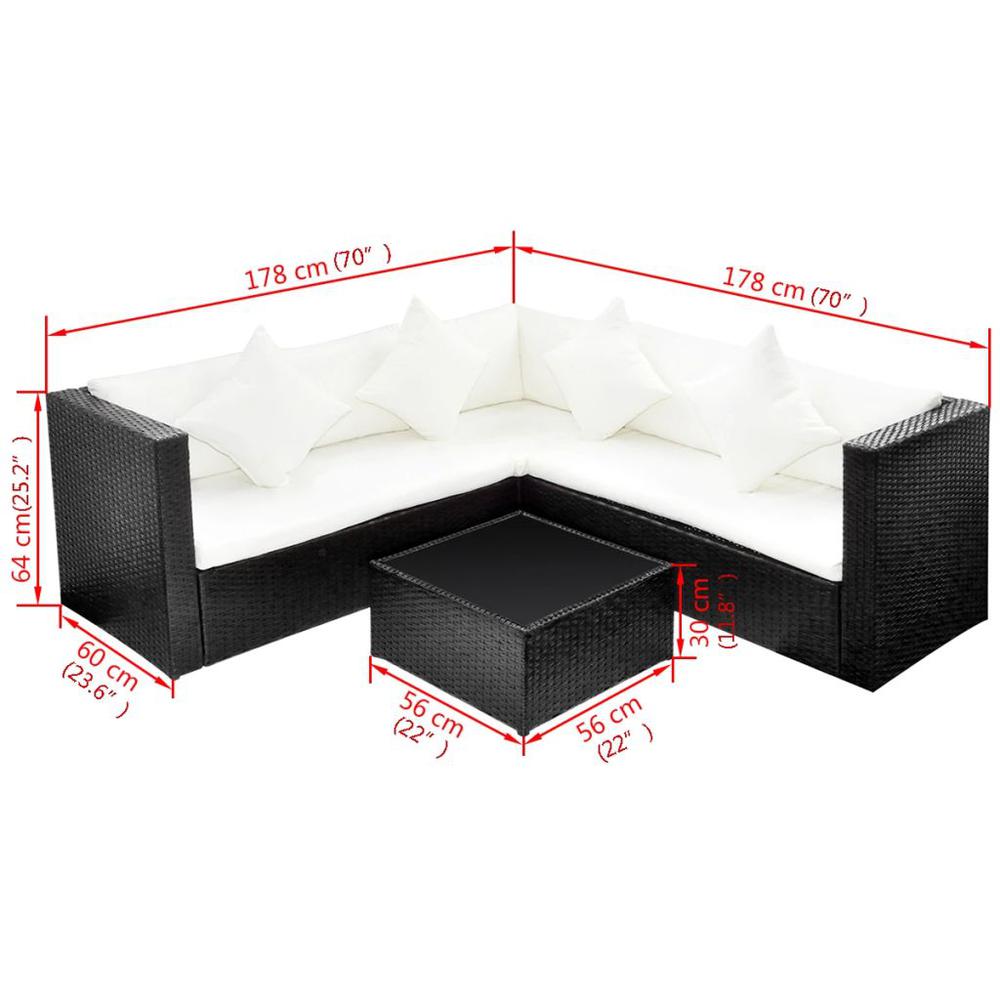 vidaXL 4 Piece Garden Lounge Set with Cushions Poly Rattan Black, 42895. Picture 4