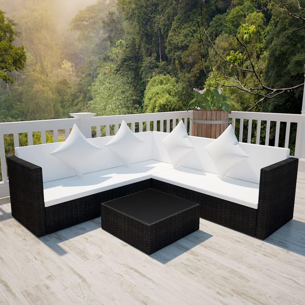 vidaXL 4 Piece Garden Lounge Set with Cushions Poly Rattan Black, 42895. Picture 1