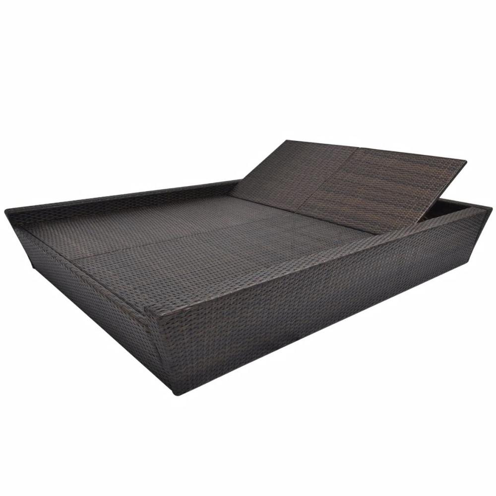 vidaXL Outdoor Lounge Bed with Cushion Poly Rattan Brown, 42902. Picture 5