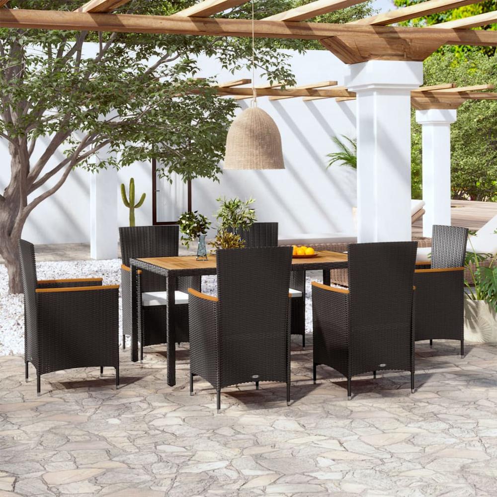 vidaXL 7 Piece Outdoor Dining Set with Cushions Poly Rattan, 42913. Picture 1