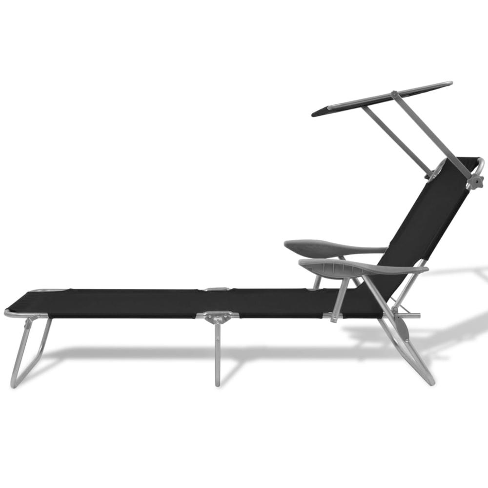 vidaXL Sun Lounger with Canopy Steel Black, 42932. Picture 2