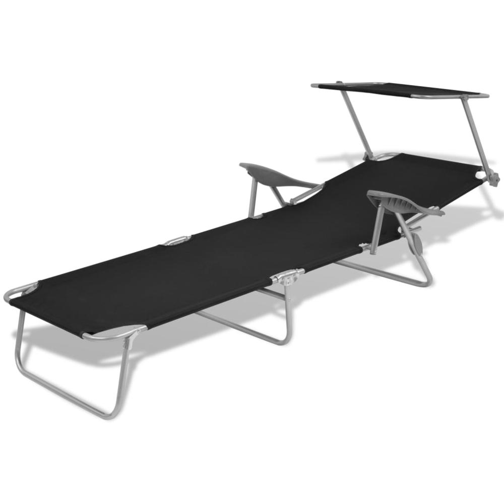 vidaXL Sun Lounger with Canopy Steel Black, 42932. Picture 3