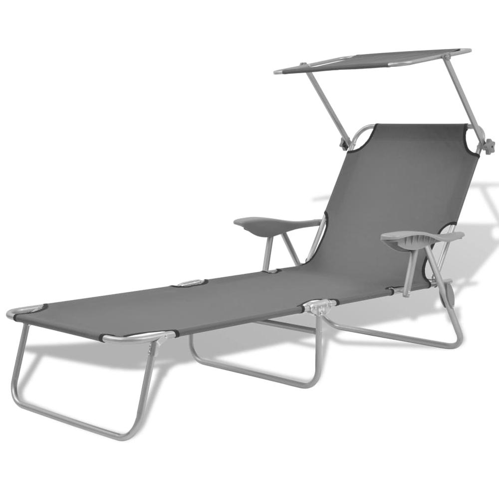 vidaXL Sun Lounger with Canopy Steel Gray, 42934. Picture 1