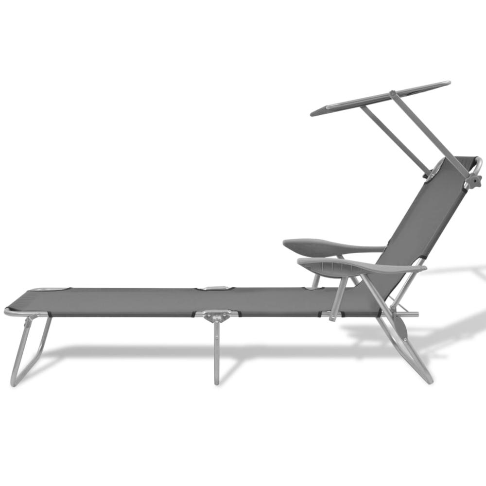 vidaXL Sun Lounger with Canopy Steel Gray, 42934. Picture 2