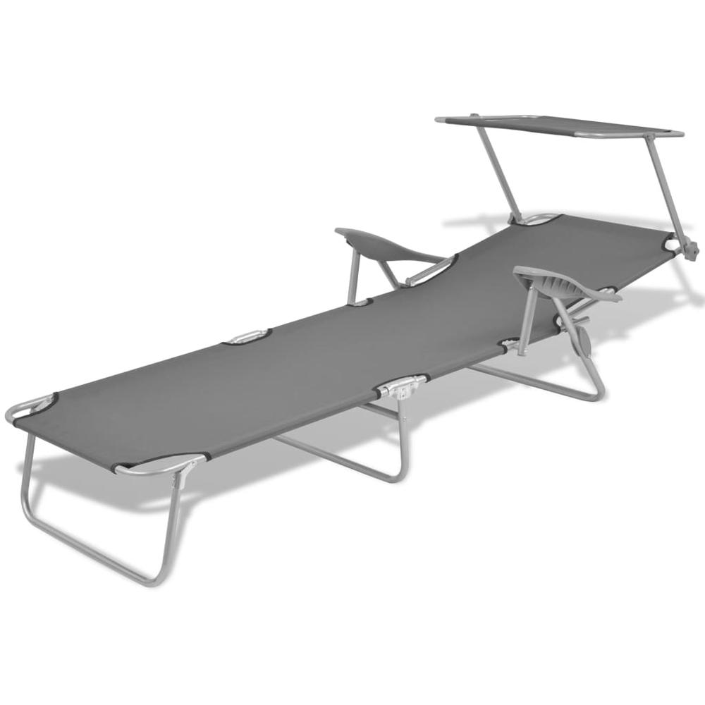 vidaXL Sun Lounger with Canopy Steel Gray, 42934. Picture 3