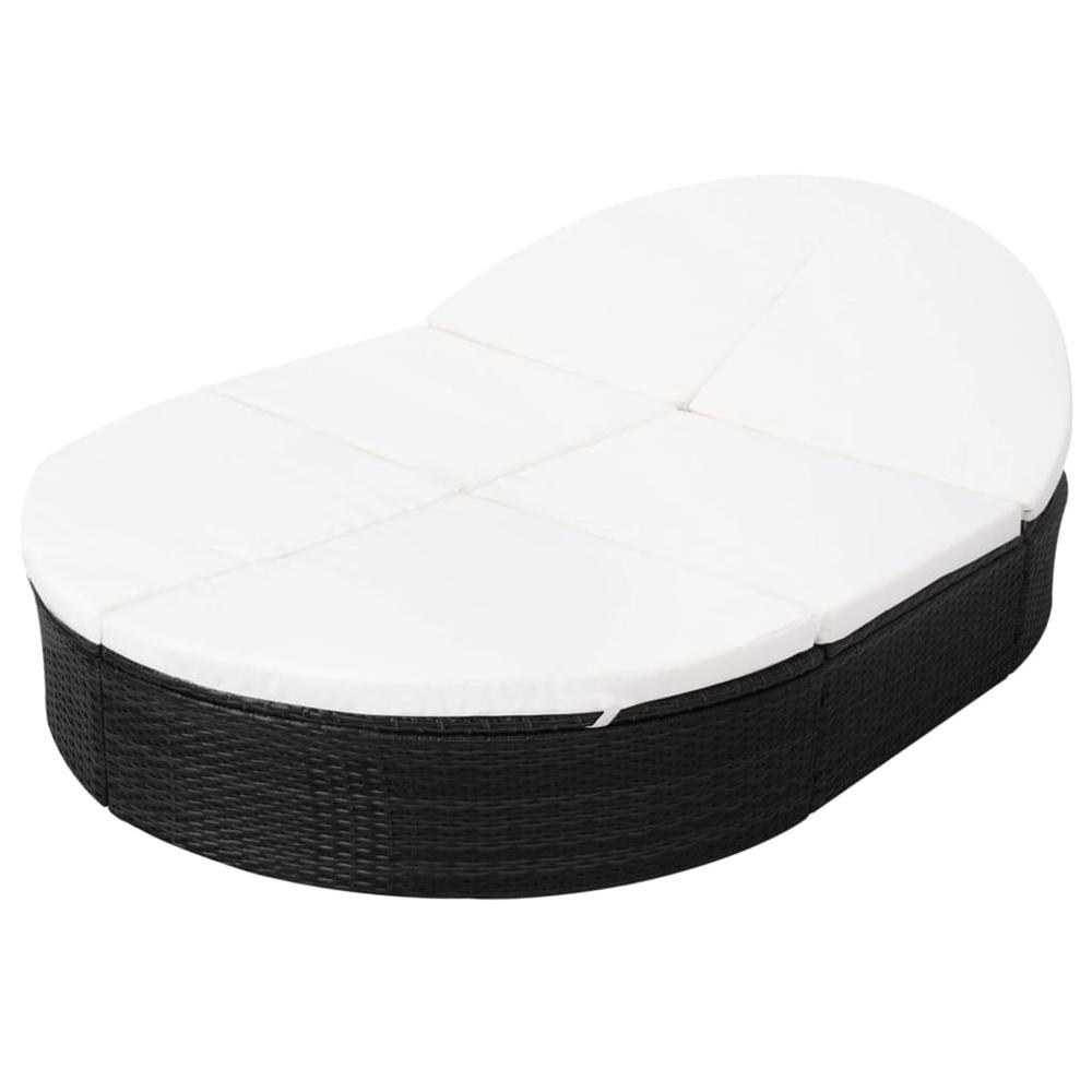 vidaXL Outdoor Lounge Bed with Cushion Poly Rattan Black, 42940. Picture 3