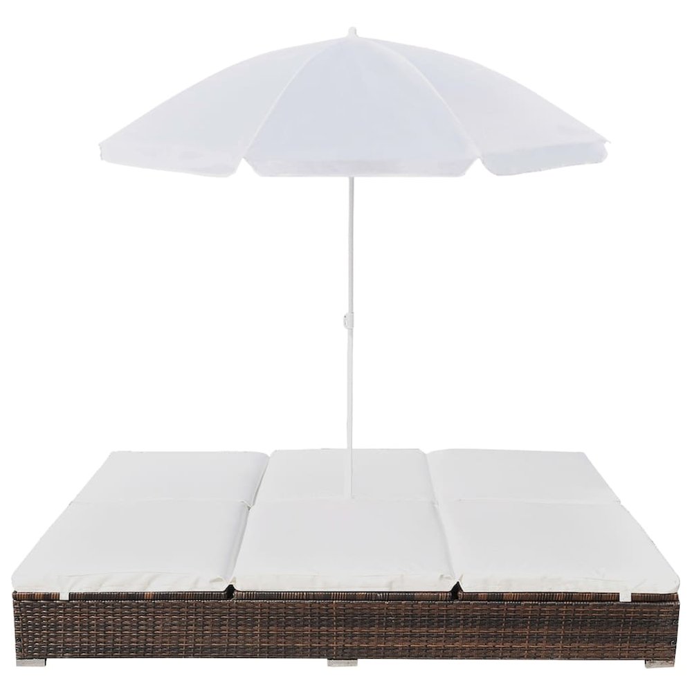 vidaXL Outdoor Lounge Bed with Umbrella Poly Rattan Brown, 42949. Picture 2