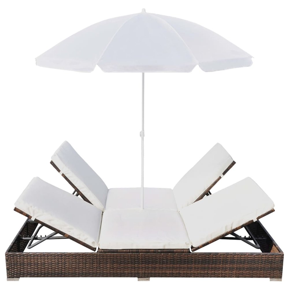 vidaXL Outdoor Lounge Bed with Umbrella Poly Rattan Brown, 42949. Picture 4