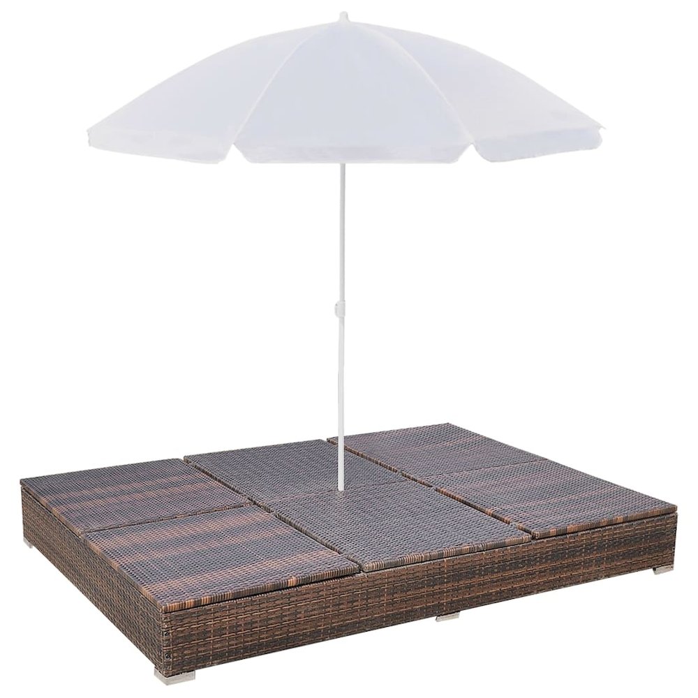 vidaXL Outdoor Lounge Bed with Umbrella Poly Rattan Brown, 42949. Picture 6