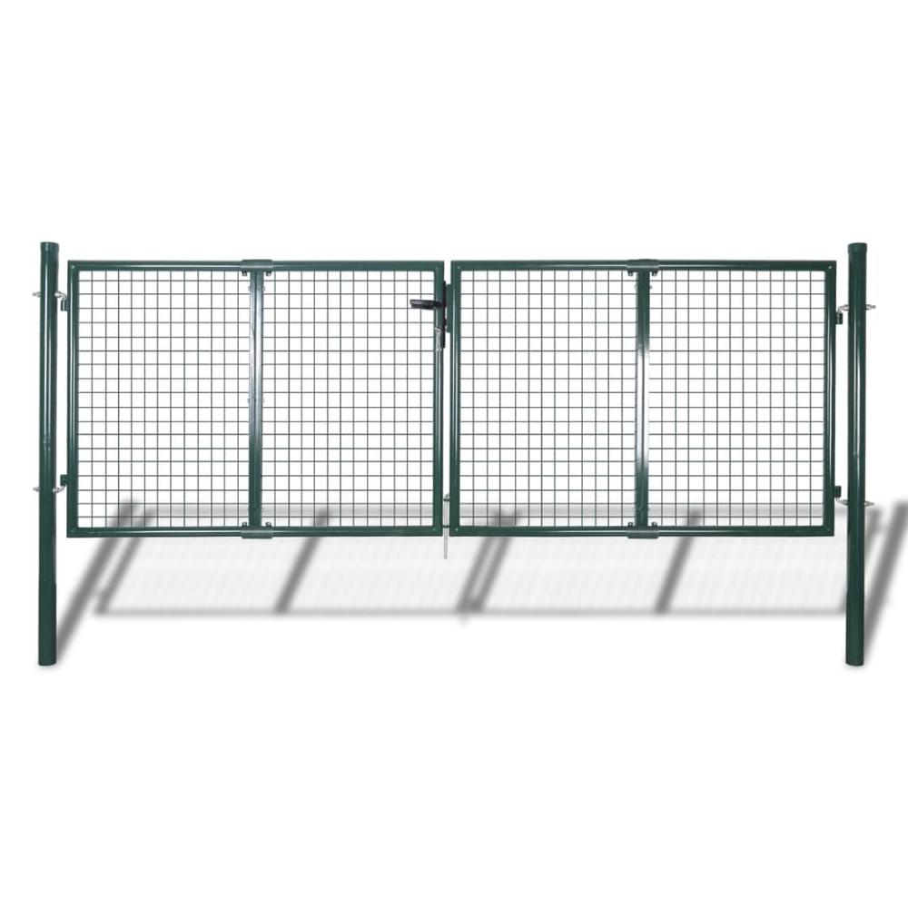 vidaXL Fence Gate Steel 120.5"x59.1" Green, 42979. Picture 1